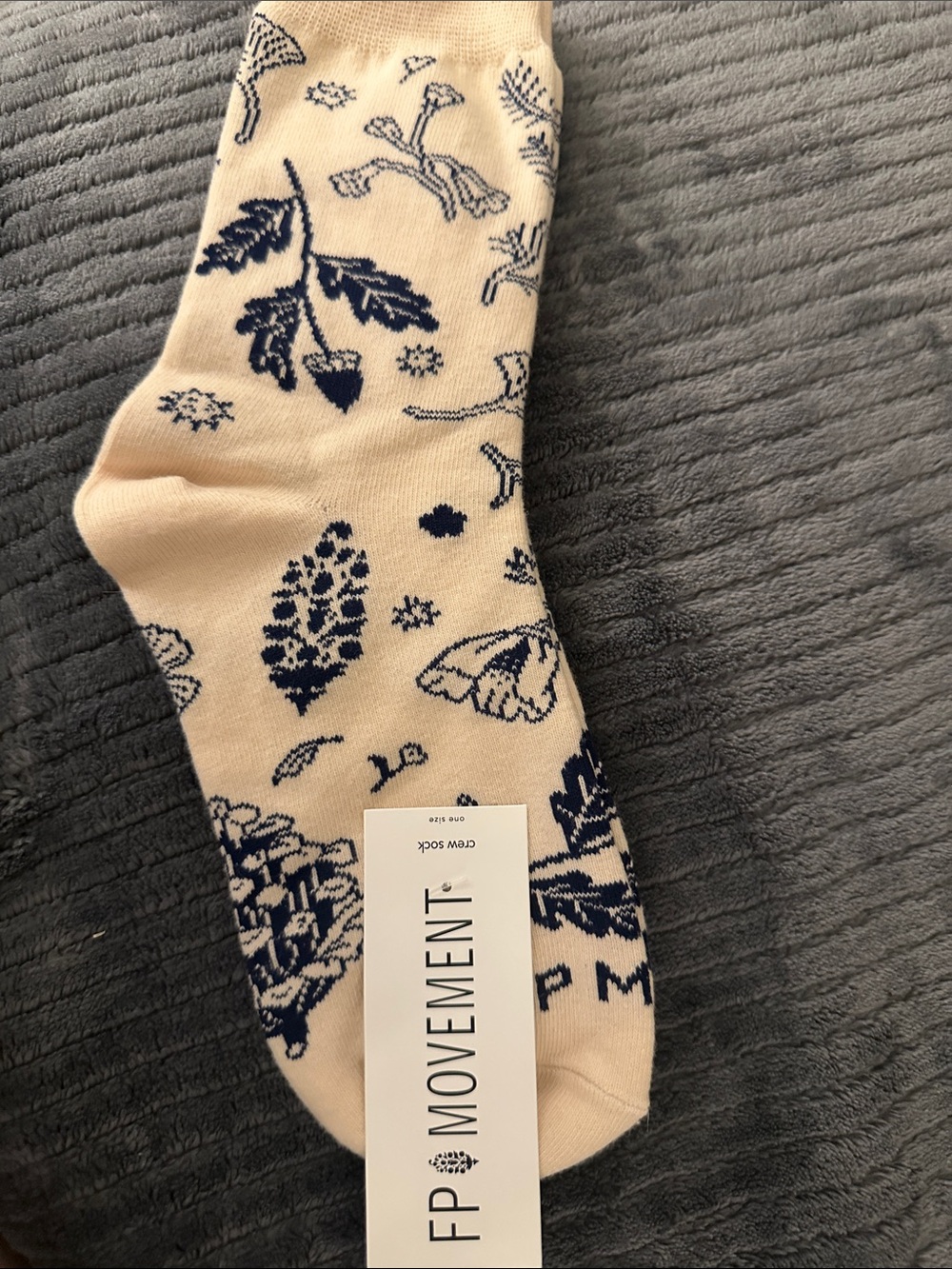 FP Movement Crew Socks in Cream Navy Floral Print